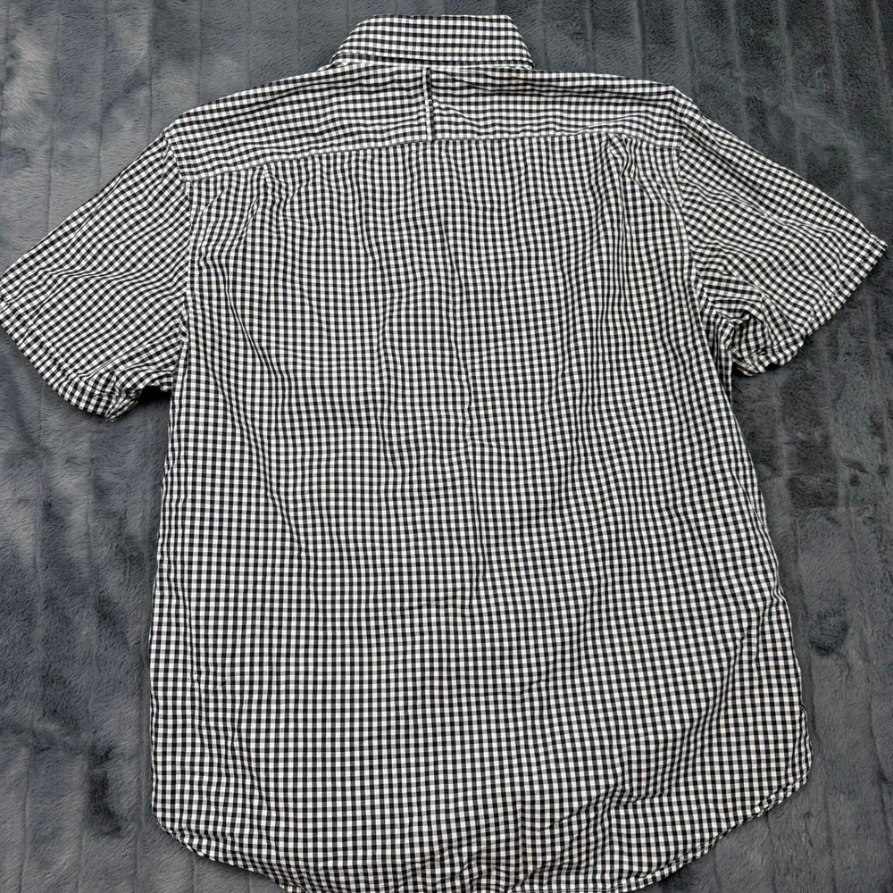Banana Republic Soft Wash Mens Large Gingham Short Sleeve Button Down Shirt Navy